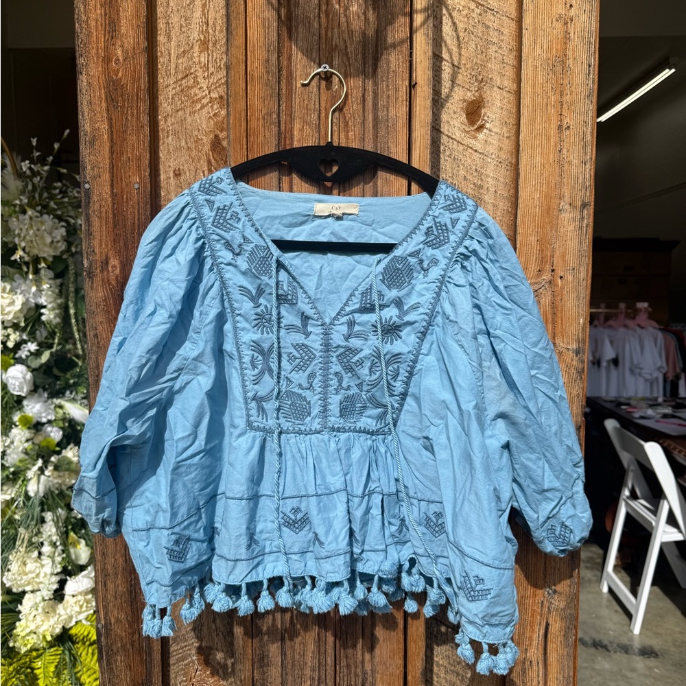 Chelsea & Violet Light Blue Embroidered Blouse